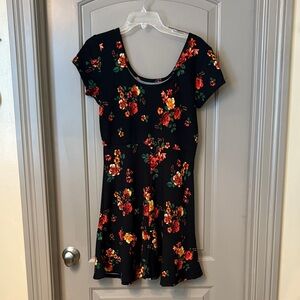 Floral Black Dress with Red and Orange Flowers